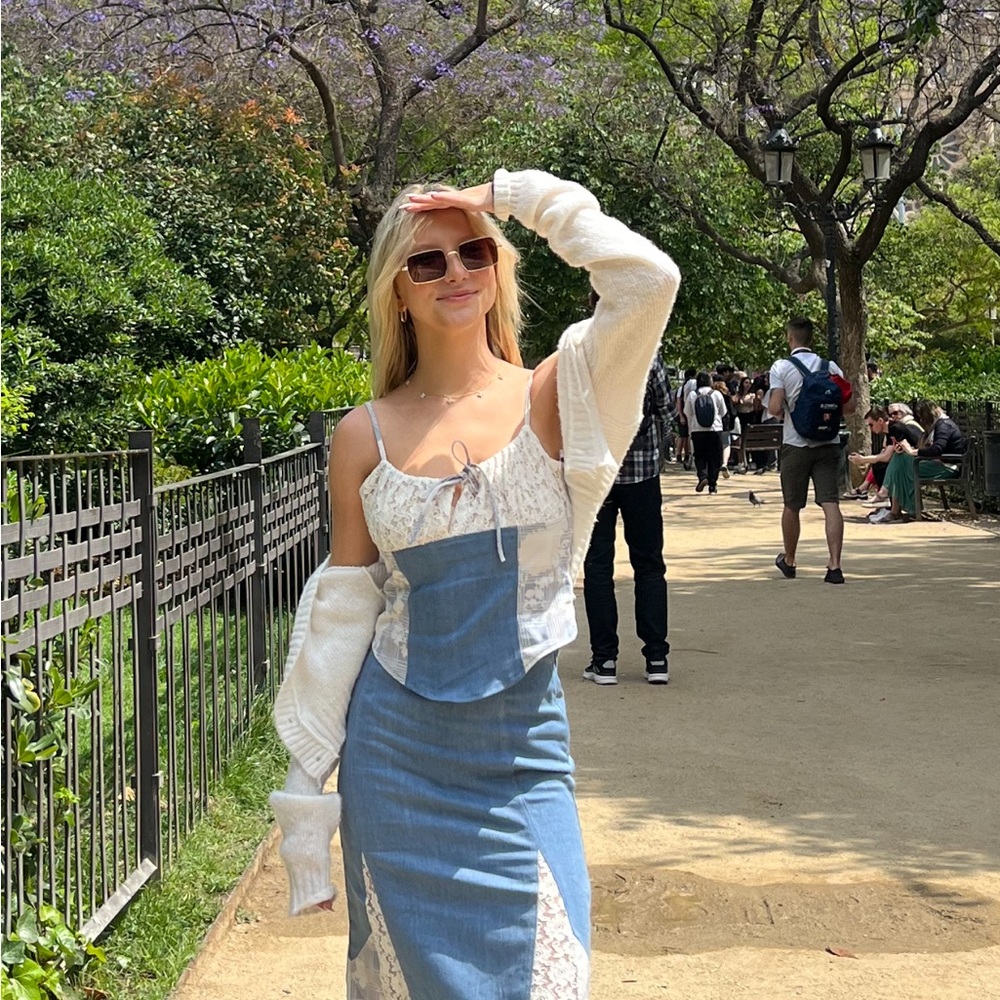 Blue and White Patchwork Top